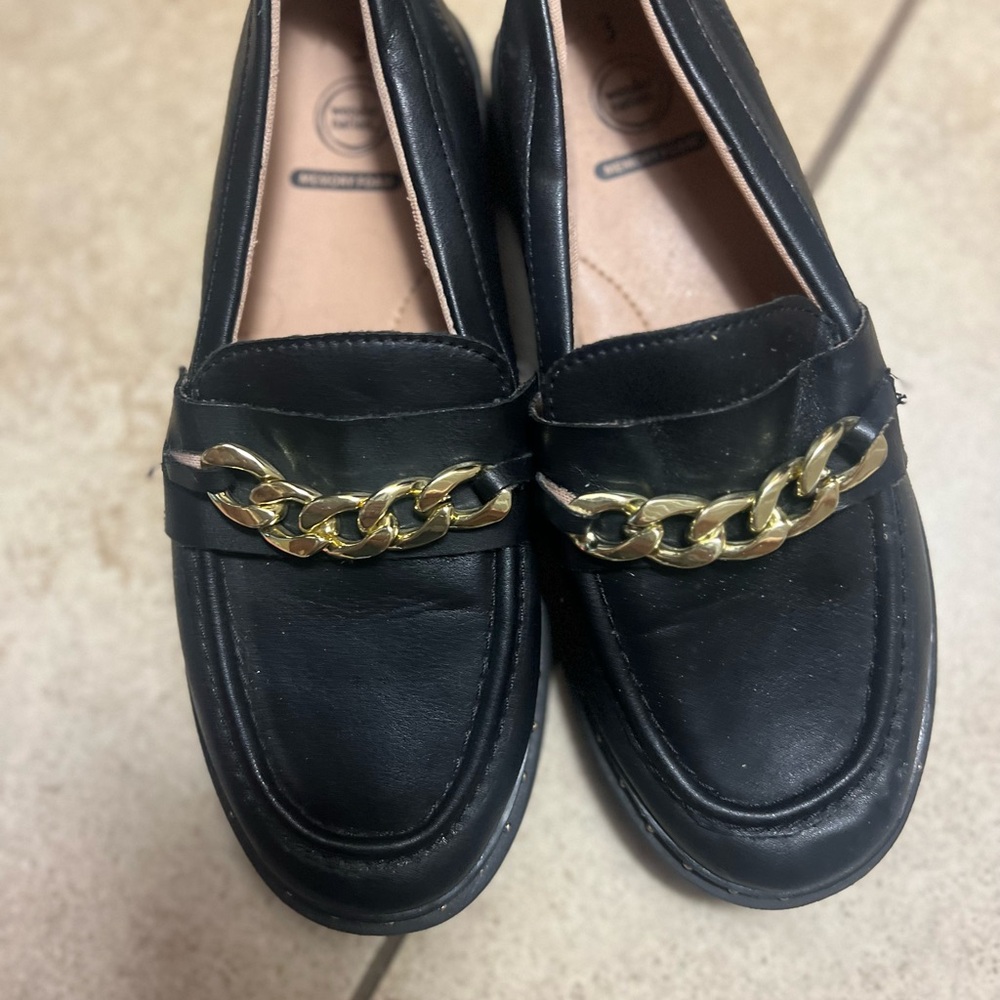 Black Loafers with Gold Chain Accent kids